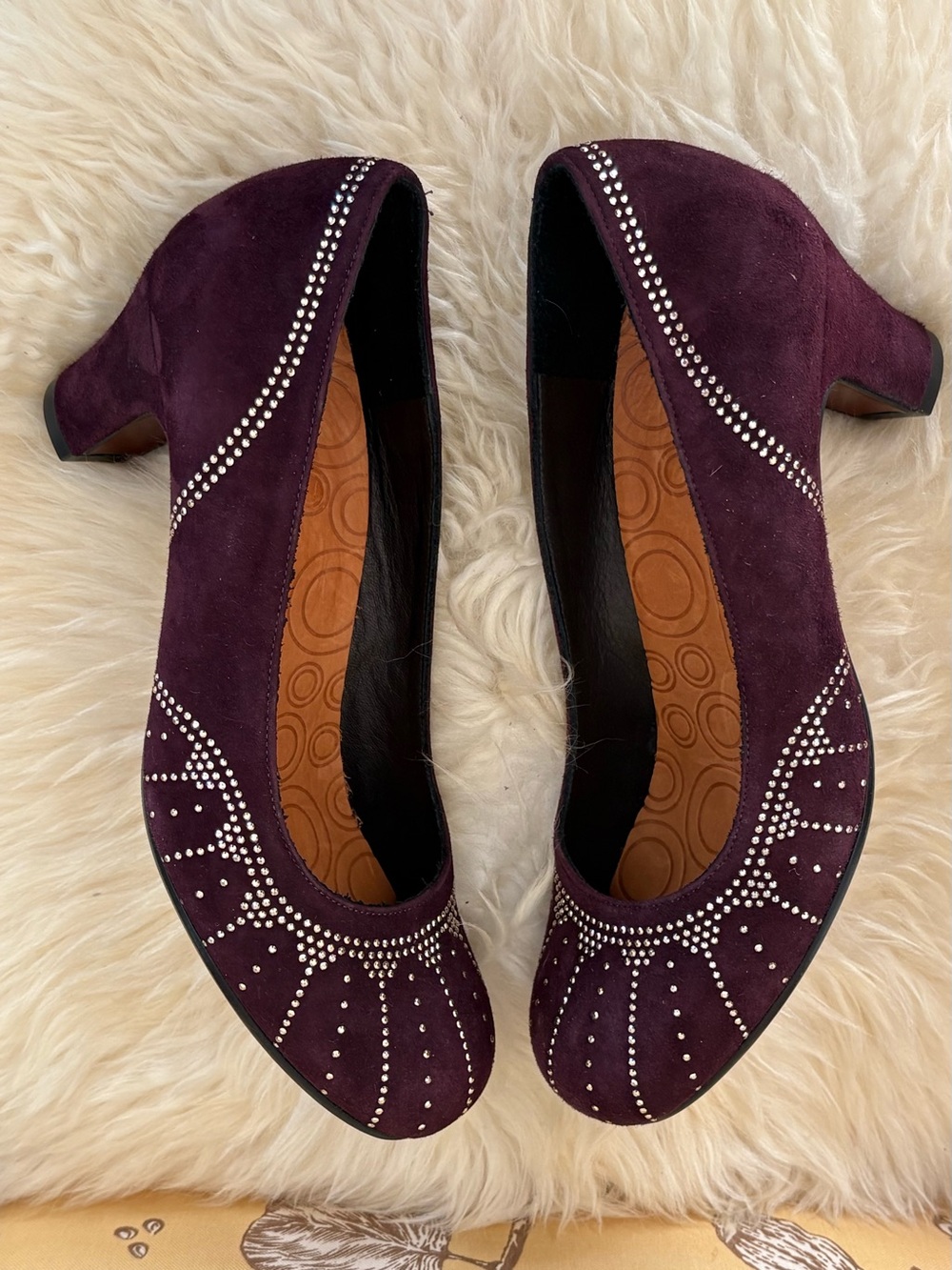 NEW! Chie Mihara Deep Plum Suede Studded Ballet Flats